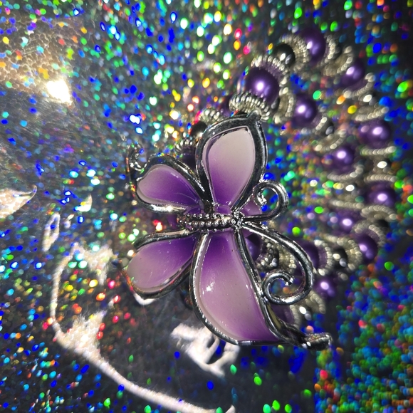 Fashion Jewelry I Butterfly Double Bracelet I Faux Purple Pearl I Expandable - Picture 9 of 9